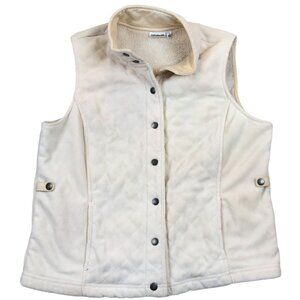 Croft & Barrow Women Quilted Vest Jacket Large Ivory Snap Mock Neck Sherpa Lined